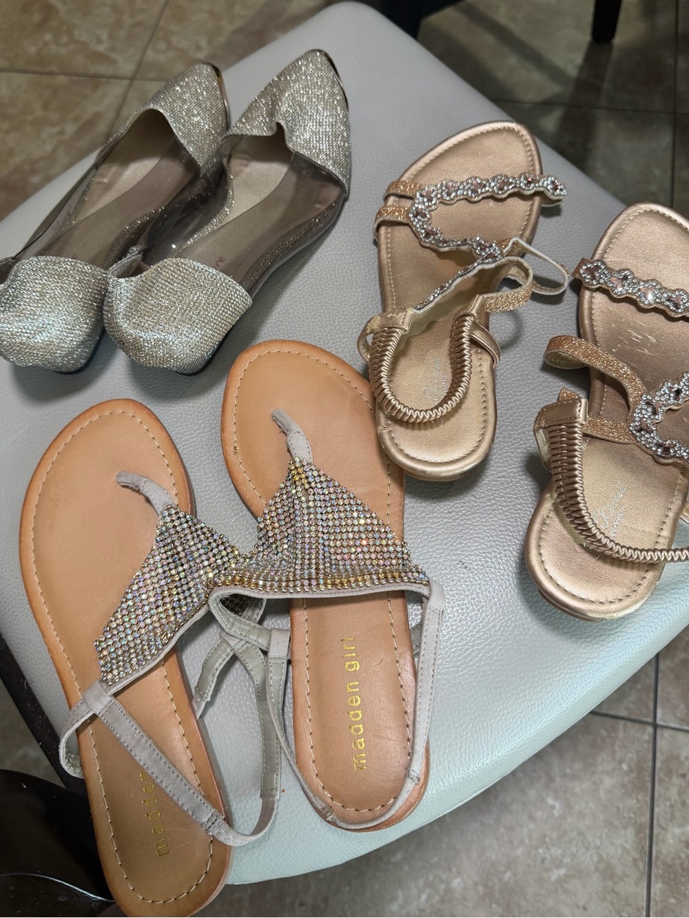 Women’s Rhinestone Embellished Flat Sandals - Silver and Champagne